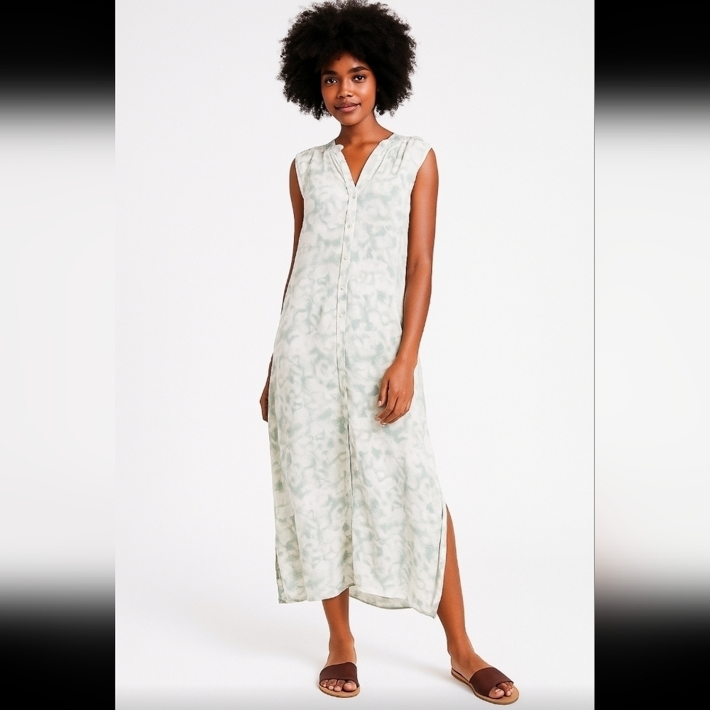 Cloth & Stone Womens Green And White Watercolor Tie Dye Sleeveless Maxi Dress S